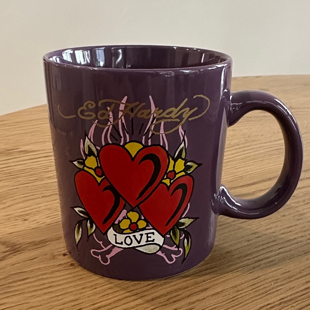 Ed Hardy Purple Mug with Red Hearts